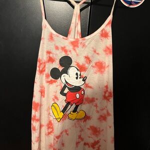 Red Tie-Dye Tank Top with Mickey Mouse Print